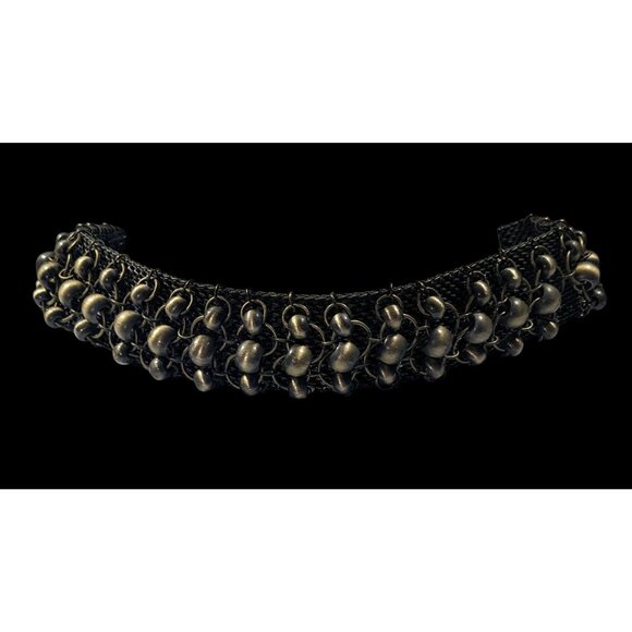 Apocalyptic Military Gold Tone Mesh And Beaded Necklace - Picture 5 of 11